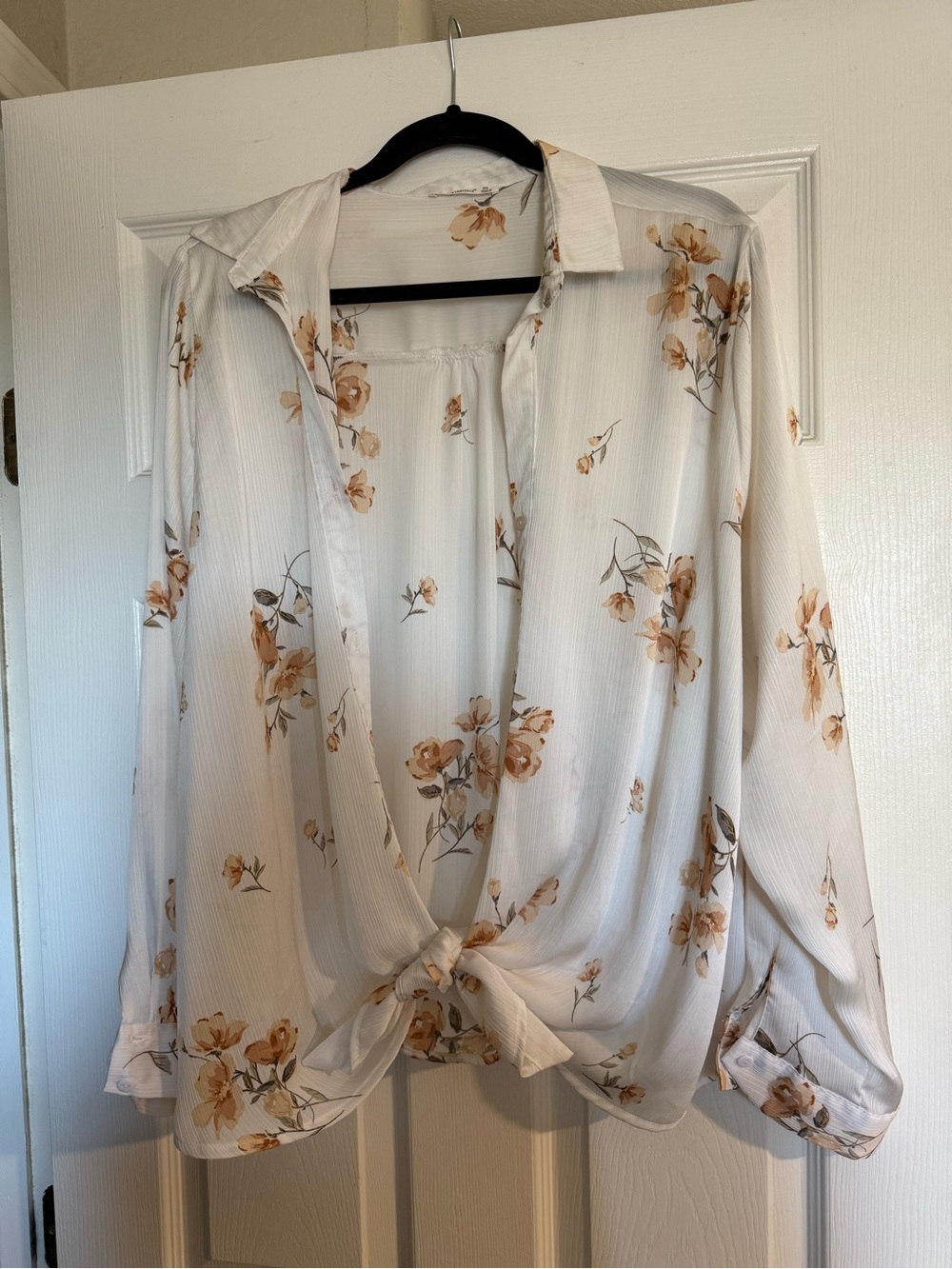 Timing Cream Floral Tie-Front Blouse with Mustard Accents